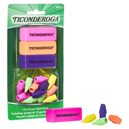 Dixon Ticonderoga Pencil Shaped Erasers, 3 Assorted Neon Colors, 8PK 38931